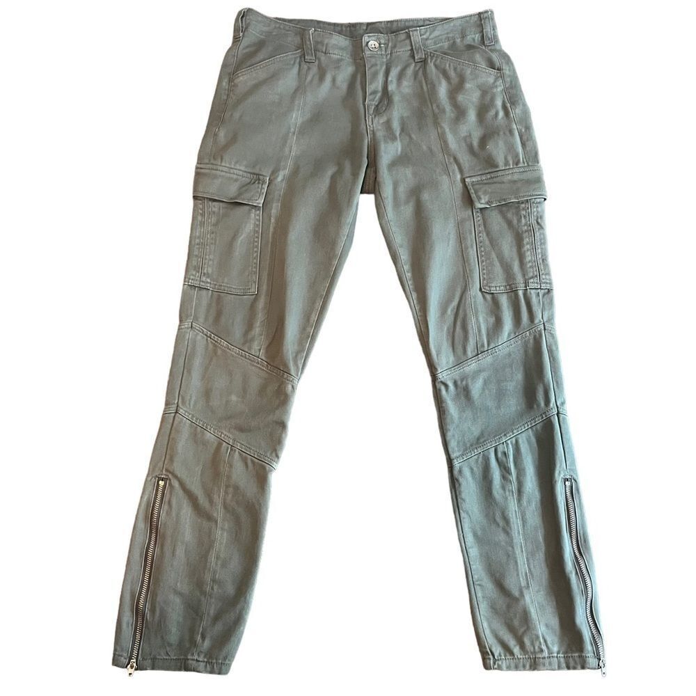 C&C California Womens Cargo Pants Size 27 Olive Green Leg Zip​​​